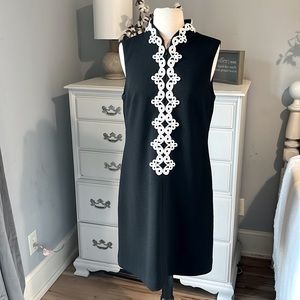 J Howard Black Shift Dress White Embroidered Lace Womens Holiday Party Office 12